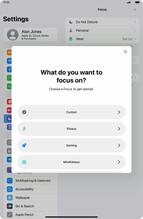 Press the required focus mode and follow the instructions on the screen to add the selected focus mode.
