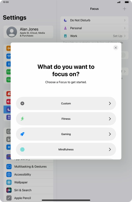 Press the required focus mode and follow the instructions on the screen to add the selected focus mode.