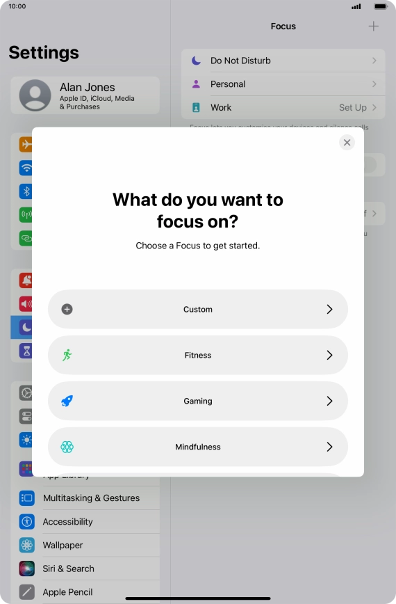 Press the required focus mode and follow the instructions on the screen to add the selected focus mode.