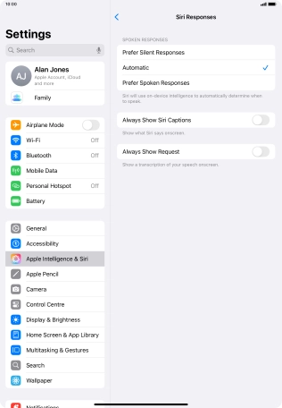Press the required setting.