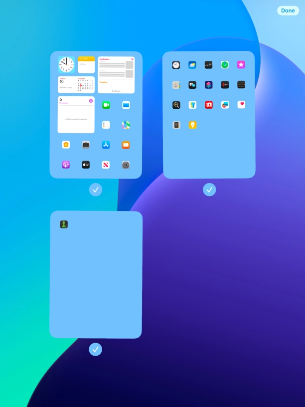 Press the field below the required home screen page to turn page view on or off.