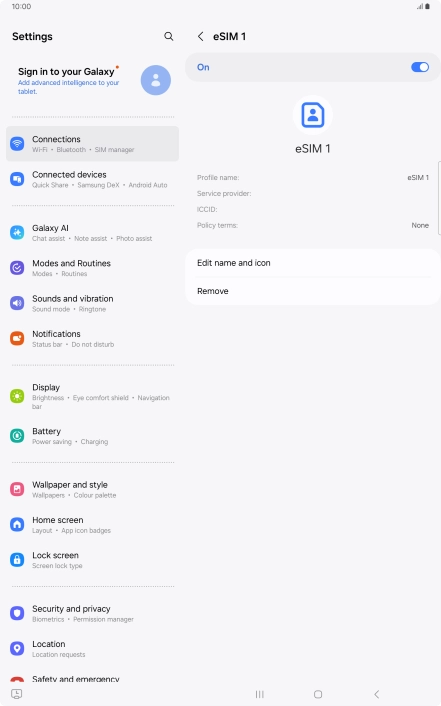 Press Remove and follow the instructions on the screen to delete your eSIM.