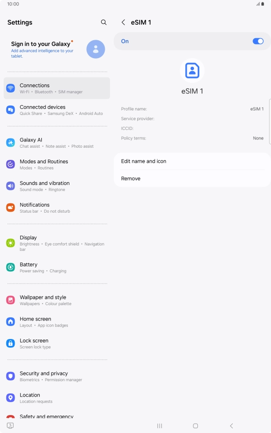 Press Remove and follow the instructions on the screen to delete your eSIM.