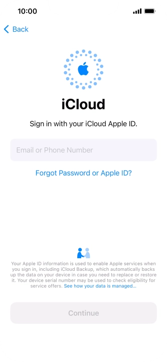 Press Email or Phone Number and key in the username for your Apple ID.