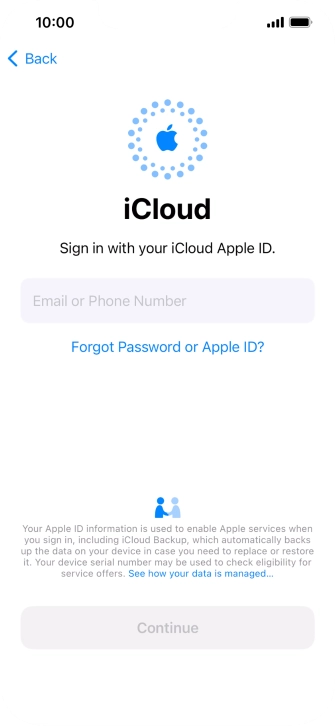Press Email or Phone Number and key in the username for your Apple ID.
