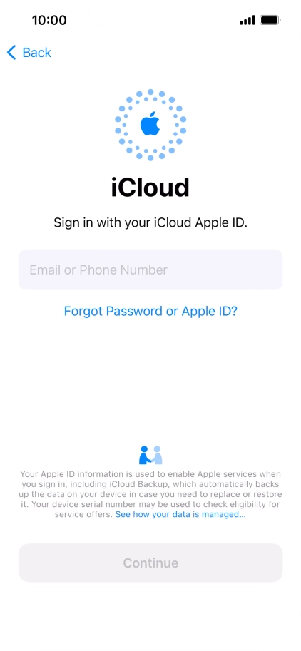 Press Email or Phone Number and key in the username for your Apple ID.
