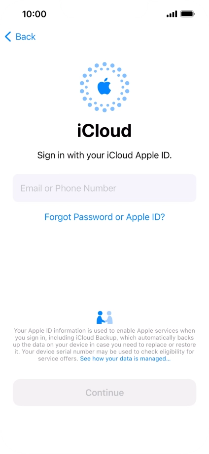 Press Email or Phone Number and key in the username for your Apple ID.