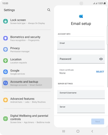 Press Password and key in the password for your email account.