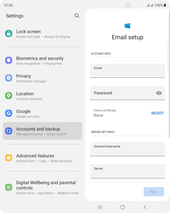 Press Password and key in the password for your email account.