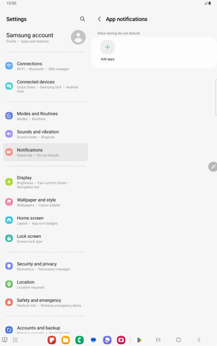 Press Add apps and follow the instructions on the screen to select which apps you would like to receive notifications from when Do Not Disturb is turned on.