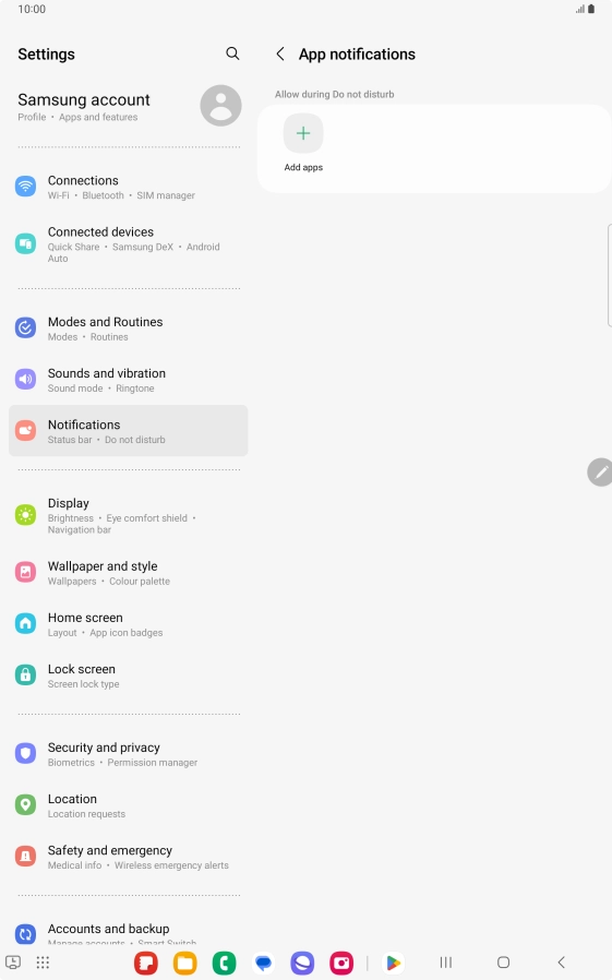 Press Add apps and follow the instructions on the screen to select which apps you would like to receive notifications from when Do Not Disturb is turned on.