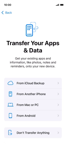 You can transfer content from an Android phone when your phone is activated for the first time and after a factory reset. When this screen is displayed, your phone is ready to transfer content from an Android phone.