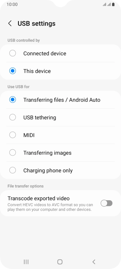 Press Transferring files / Android Auto.
