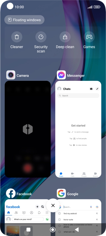 To end one running application, slide your finger right on the required application.