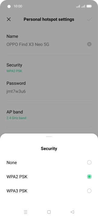 Press WPA3 PSK to password protect your Wi-Fi hotspot.