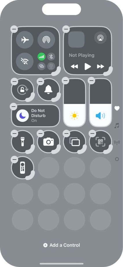 Press Add a Control and follow the instructions on the screen to add the required function to Control Centre.
