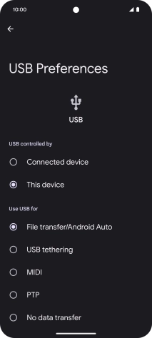 Press File transfer/Android Auto. Press File transfer/Android Auto.