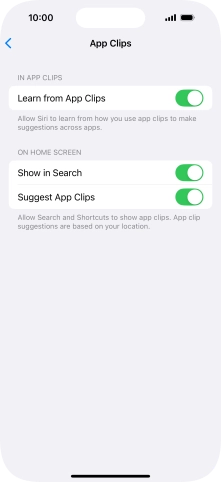 Press the indicators next to the required settings to turn them on or off.