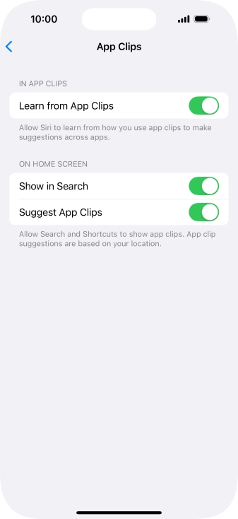 Press the indicators next to the required settings to turn them on or off.