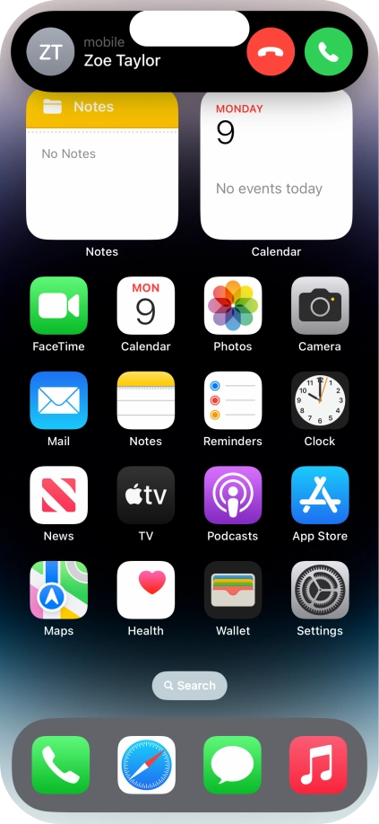 To answer or reject a call in Dynamic Island, press the required icon during an incoming call.