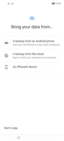 Press the required setting and follow the instructions on the screen to transfer the content from the other phone and finish the activation of your phone.
