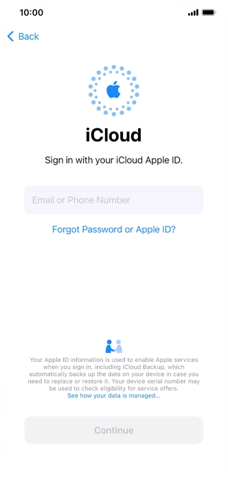 Press Email or Phone Number and key in the username for your Apple ID.