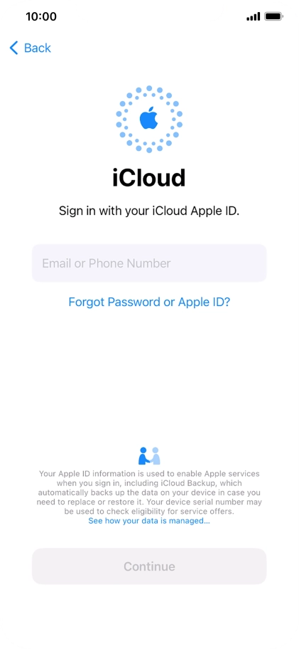 Press Email or Phone Number and key in the username for your Apple ID.