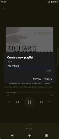 Key in a name for the playlist and press CREATE. Key in a name for the playlist and press CREATE.