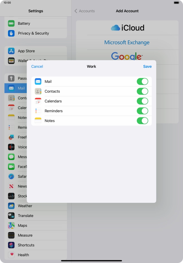Press the indicators next to the required data types to turn synchronisation of each data type on or off.