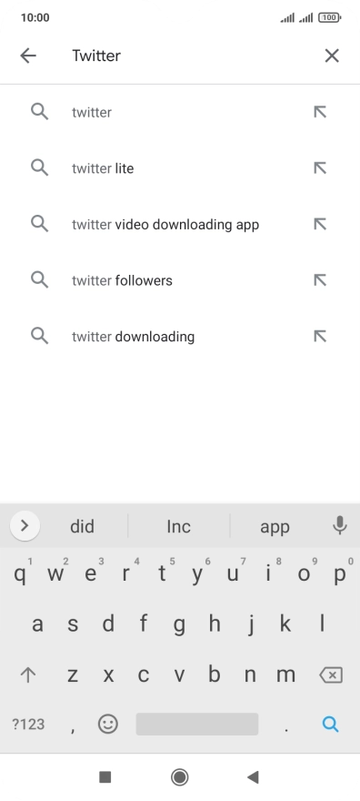 Key in Twitter and press the search icon.
