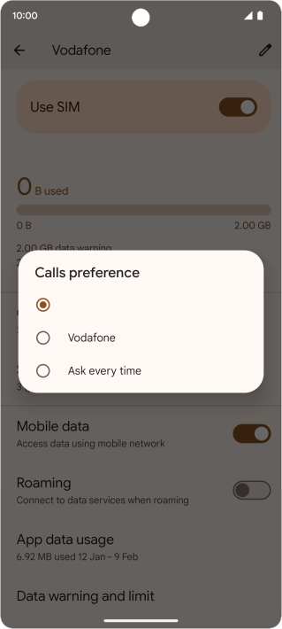 Press the required setting.