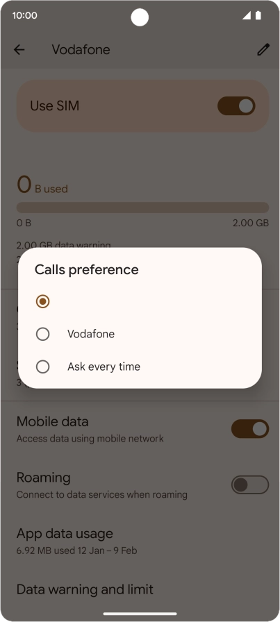 Press the required setting.