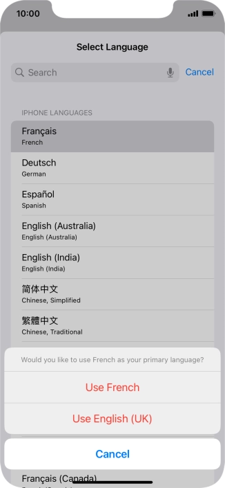 To select the new language as the default phone language, press Use ‹language› .
