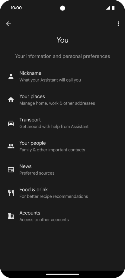 Press Nickname and follow the instructions on the screen to select phone owner settings.