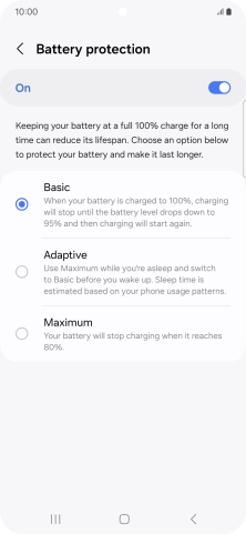 Press the required setting.