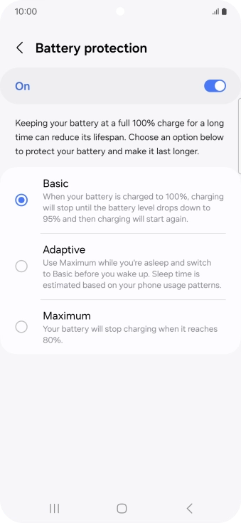 Press the required setting.