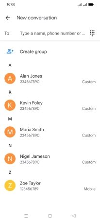 Press the search field and key in the first letters of the recipient's name.