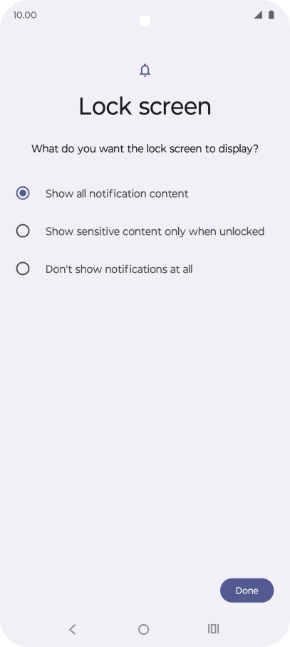Press the required setting.