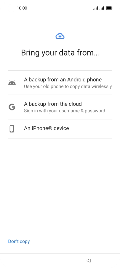 Press the required setting and follow the instructions on the screen to transfer the content from another phone. Press the required setting and follow the instructions on the screen to transfer the content from another phone.