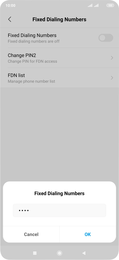 Key in your PIN2 and press OK. The default PIN2 is 1111.