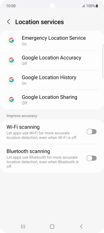 Press Google Location Accuracy. Press Google Location Accuracy.