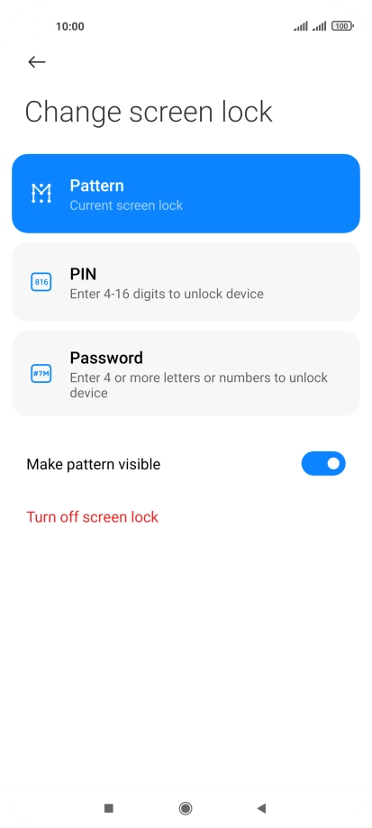 Key in the current phone lock code and press Turn off screen lock.