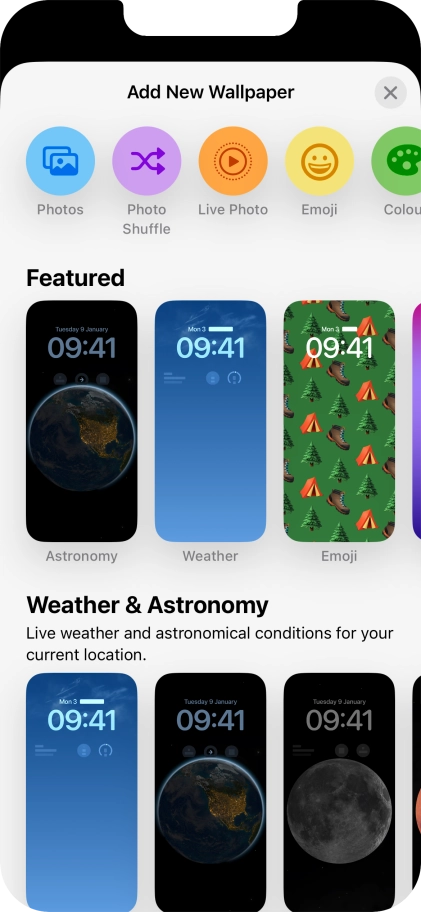 Press the required category and follow the instructions on the screen to select the required background image.
