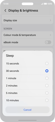 Press the required setting.