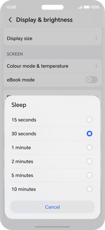 Press the required setting.