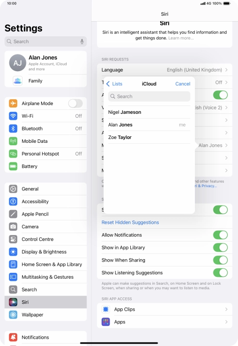 Press the required contact.