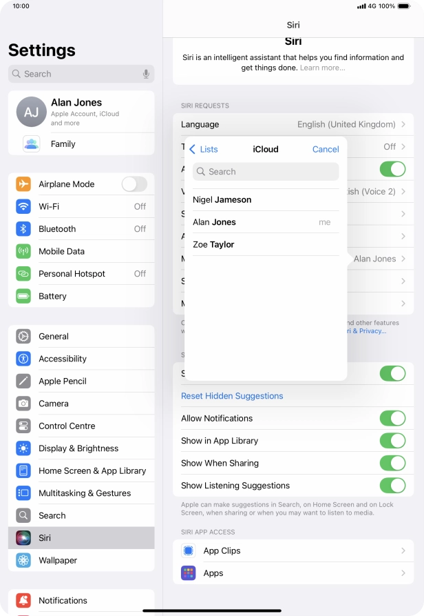 Press the required contact.