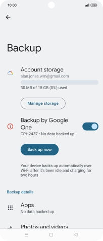 Press Back up now and wait while the phone memory is backed up.