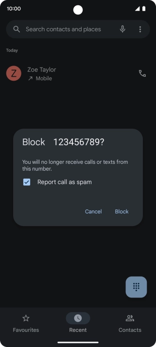 To report the number as spam, press the field next to 