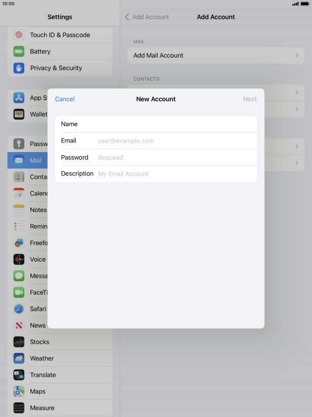 Press Email and key in your email address.